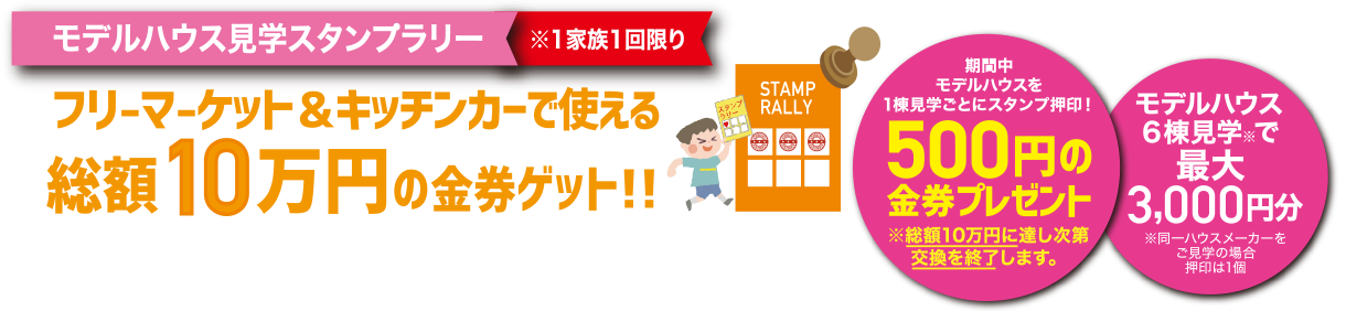 モデルハウススタンプラリー　フリーマーケット＆キッチンカーで使える総額10万円の金券ゲット！